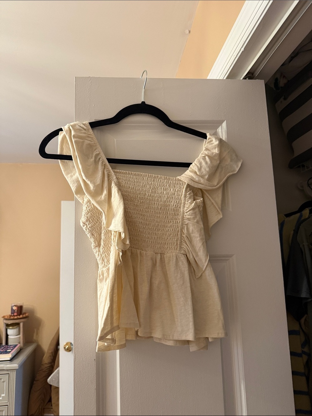 American Eagle Outfitters Cream Smocked Ruffle Peplum Camisole
